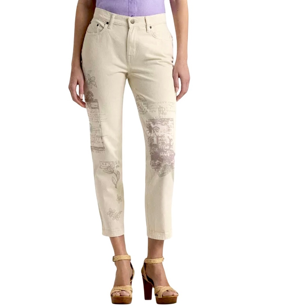 Lauren Ralph Lauren Post Card Print Jeans Size 20W  Relaxed Tapered Ankle New